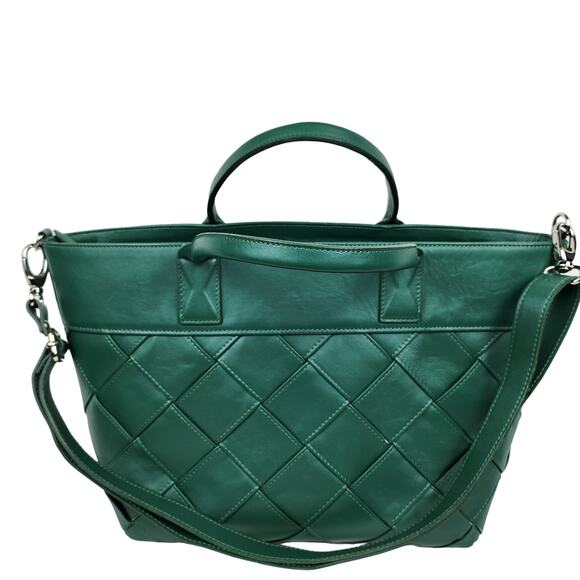 Pulicati Handbags - Pulicati Kelly Green Genuine Woven Italian Leather Satchel Tote Laptop Bag